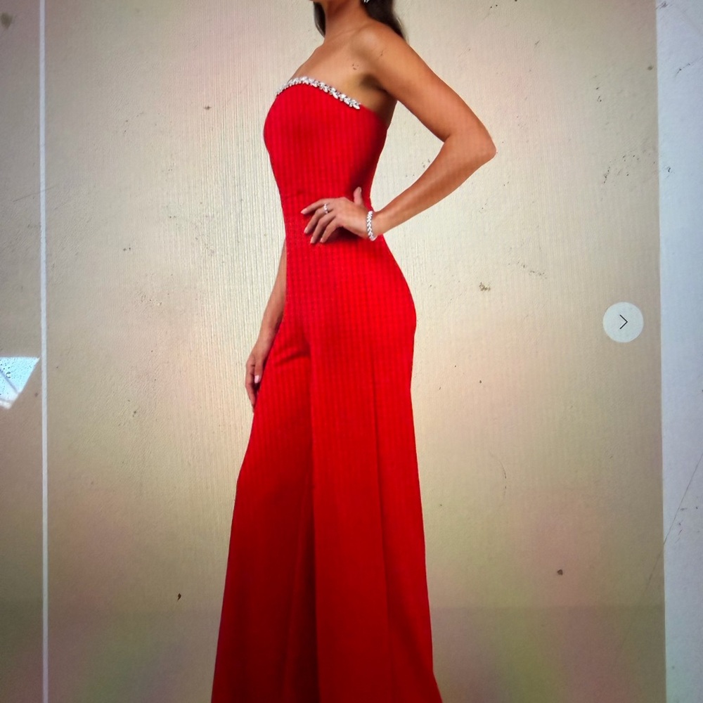 Lulus red rhinestone jumpsuit, new with tags